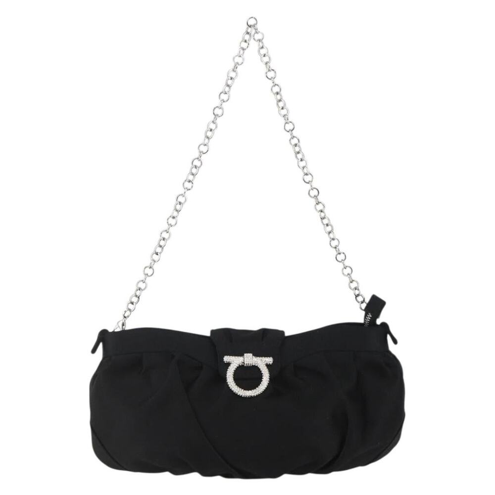 Salvatore Ferragamo Satin Gancini Chain Shoulder Bag Black